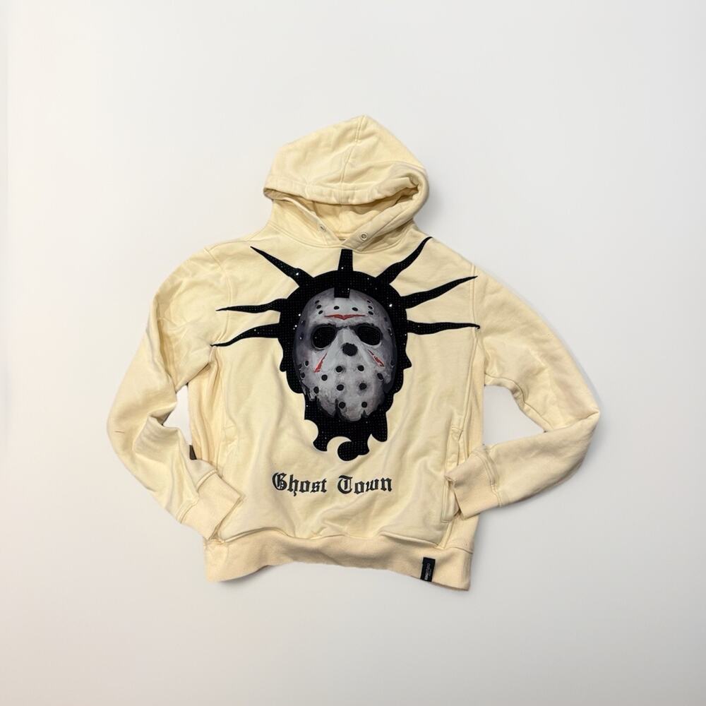 Roku Studio Ghost Town Mens Pullover Hoodie Jason Mask Rhinestones S Eggshell